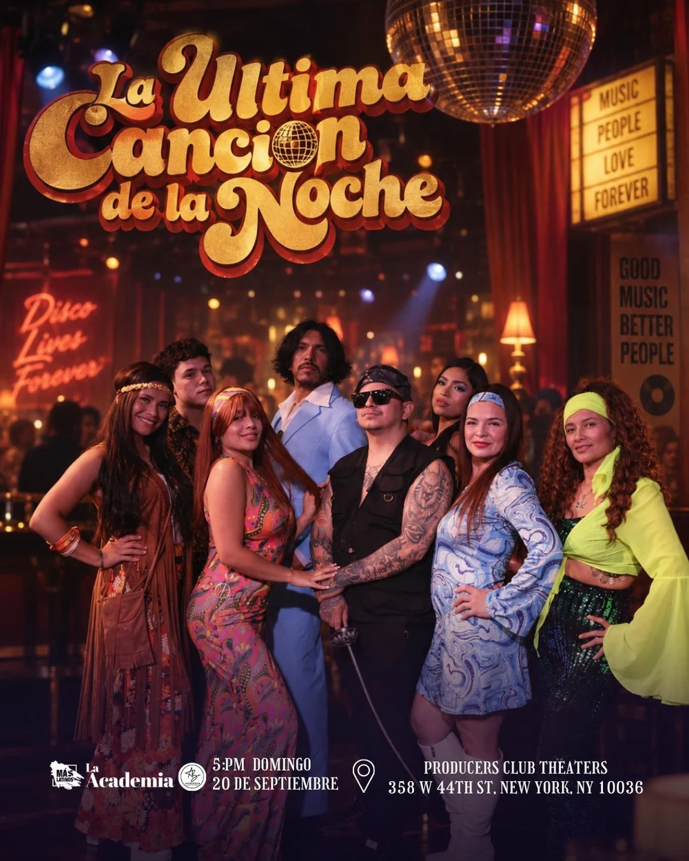 Francisco Yazbek in a pale-blue suit on a promotional poster for La Última Canción de la Noche